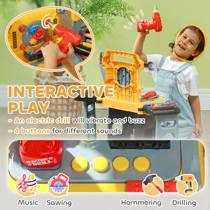 AIYAPLAY 102 Piece Kids Tool Bench with Electric Drill, Storage, for Ages 3-6, Yellow