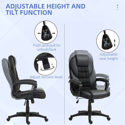 Executive Office Chair, PU Leather High Back Desk Chair, Swivel Computer Chair with Adjustable Height and Tilt Function, Black