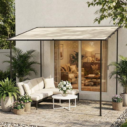 3x1.8m Lean-To Garden Pergola | UPF30+ Canopy | Sloped Roof & Drainage | Windproof 5-6 | Cream