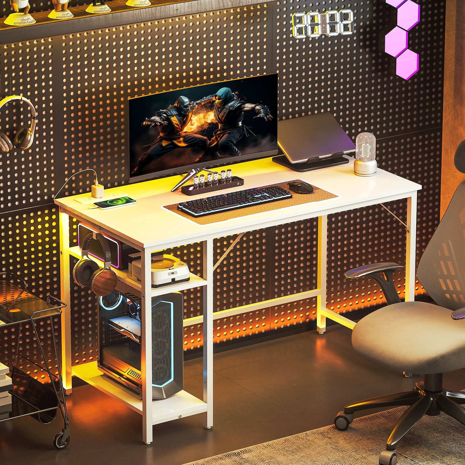 20 x 60 cm Computer Desk with Power Outlets and Reversible Shelves - White