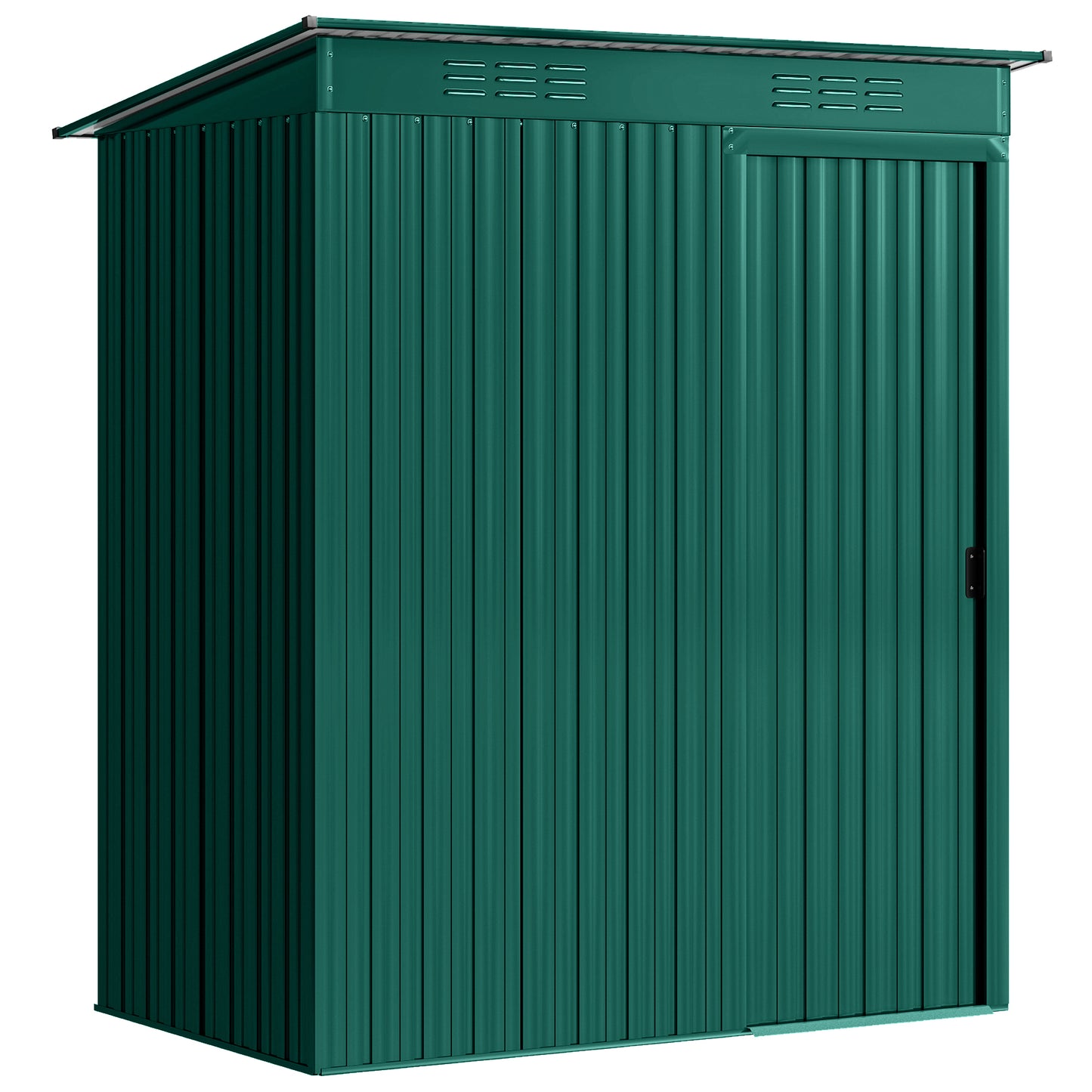 Galvanised Steel Garden Storage Shed | Aluminium Slot-Base Easy Assembly | 50% Fewer Screws | Sliding Door | Integrated Vents | 50kg/m² Snow Load | 159x106x181cm | 1.37m² | Green