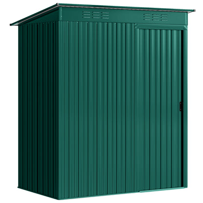 Galvanised Steel Garden Storage Shed | Aluminium Slot-Base Easy Assembly | 50% Fewer Screws | Sliding Door | Integrated Vents | 50kg/m² Snow Load | 159x106x181cm | 1.37m² | Green