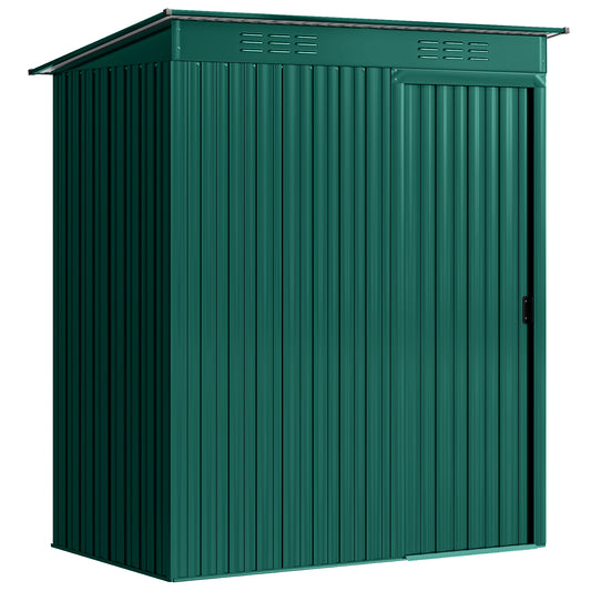Galvanised Steel Garden Storage Shed | Aluminium Slot-Base Easy Assembly | 50% Fewer Screws | Sliding Door | Integrated Vents | 50kg/m² Snow Load | 159x106x181cm | 1.37m² | Green