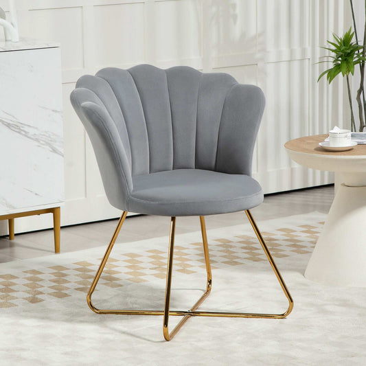 Velvet-Feel Lotus Petal Accent Vanity Bedroom Chair - Grey / Pink