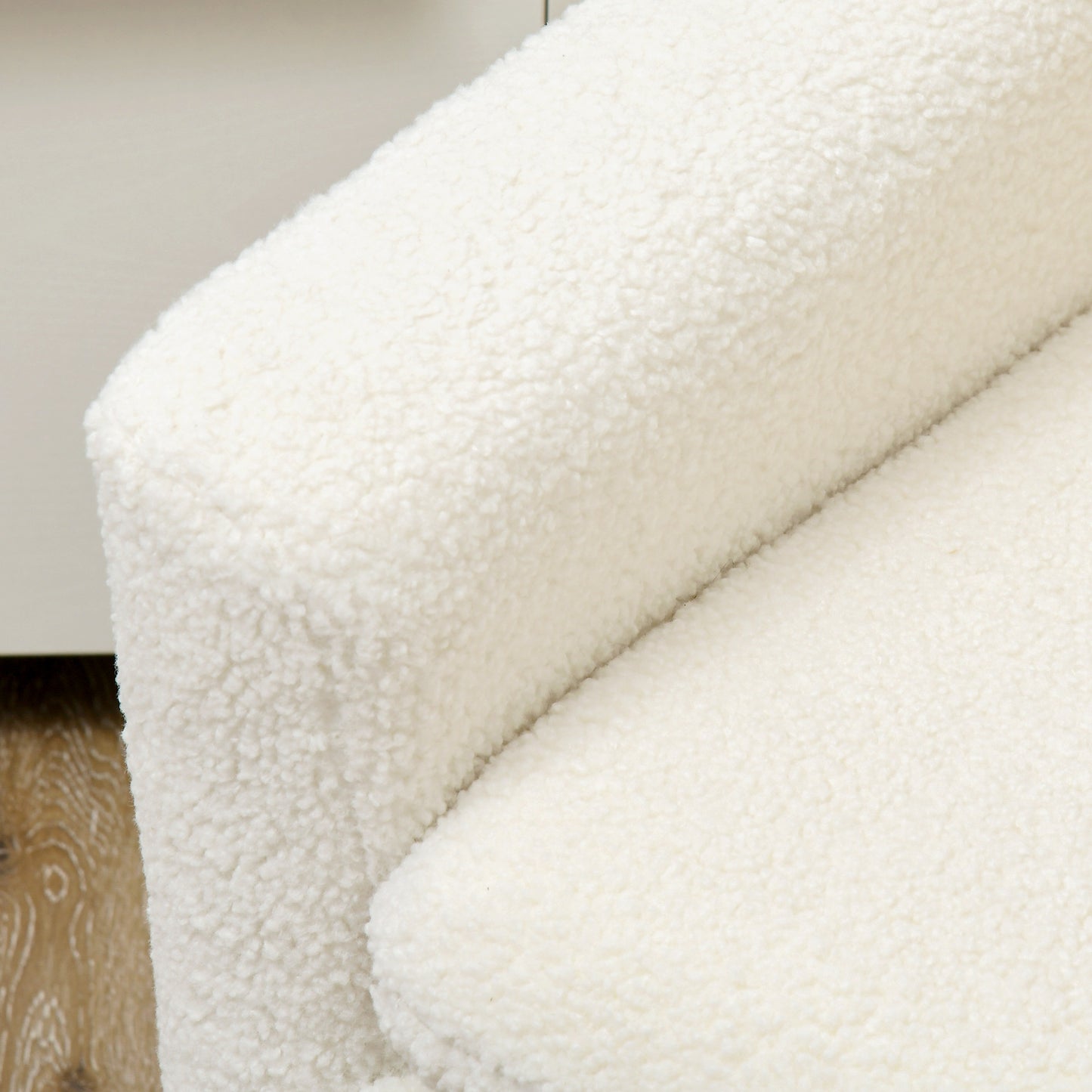 Modern Armchair, Upholstered Accent Chair with Wood Legs and Wide Padded Seat, Teddy Occasional Chair, Cream White