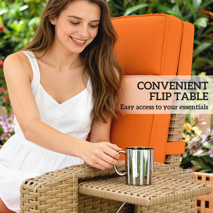 Outsunny 145° Reclining Rattan Armchair, with Footrest - Khaki/Orange