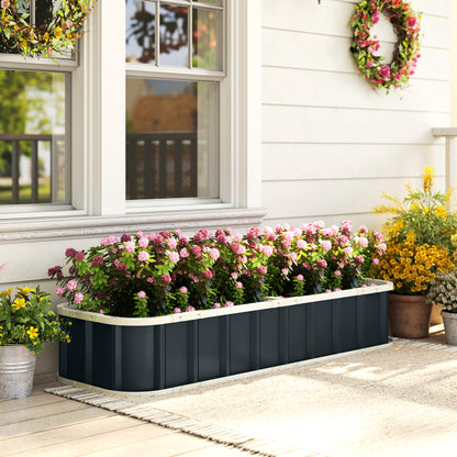 Galvanised Steel Raised Garden Bed | Folded Safety Edges | Snap-On Tool-Free Assembly | Powder-Coated Rust-Resistant | Open Bottom | 165x52x31cm | Herbs Flowers & Veg | Dark Grey
