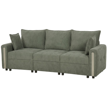 3-Seater Velvet Sofa with Lift-Up Storage | 228Wx68Dx88H cm | 190cm Wide Seat | 15cm Seat Cushion | 20cm Back Cushion | 15cm Arms | Multilayer Board & Metal Frame | 360kg | Living Room | Dark Green