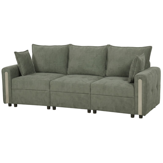3-Seater Velvet Sofa with Lift-Up Storage | 228Wx68Dx88H cm | 190cm Wide Seat | 15cm Seat Cushion | 20cm Back Cushion | 15cm Arms | Multilayer Board & Metal Frame | 360kg | Living Room | Dark Green