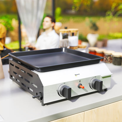 Outsunny Two Burner Portable Gas Grill Portable For Camping Outdoor Cooking