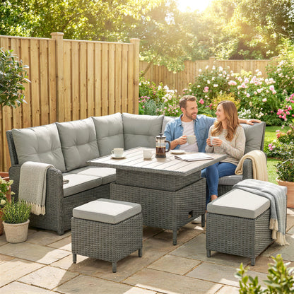 6-Piece PE Rattan Corner Garden Sofa Set | 2 Loveseats | Corner Sofa | 2 Footstools | Liftable Coffee Table | Washable Cushions | 120kg | Cream