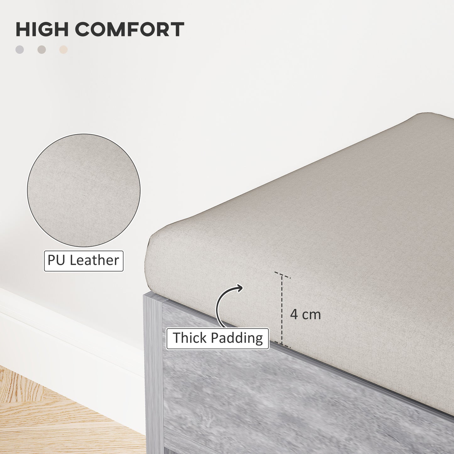 Shoes Cabinet Bench Hidden Storage Padded Seat Organiser Footwear Rack Hallway Grey Wood Grain