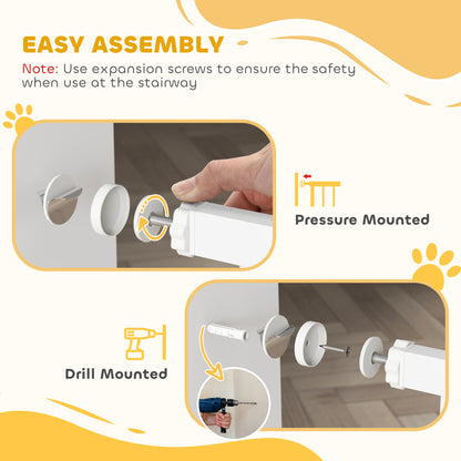PawHut Extra Wide Dog Gate, with Door Pressure, for Doorways, Hallways, Staircases - White / Black