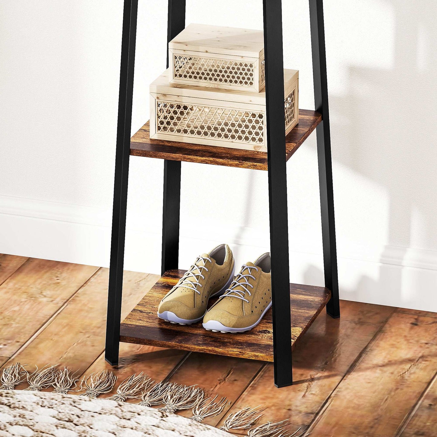 Compact Freestanding Coat Rack -  Black/Brown