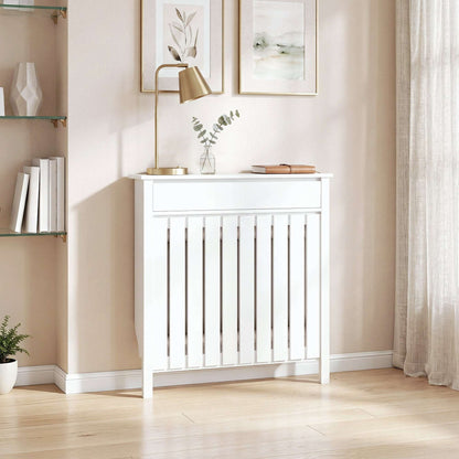MDF & Particle Board Radiator Cover with 1 Drawer | Vertical Slats | Flat Top Display Surface | Wall Mountable | Pre-Cut Outs | 14kg Capacity | 88.5x19x93cm | White