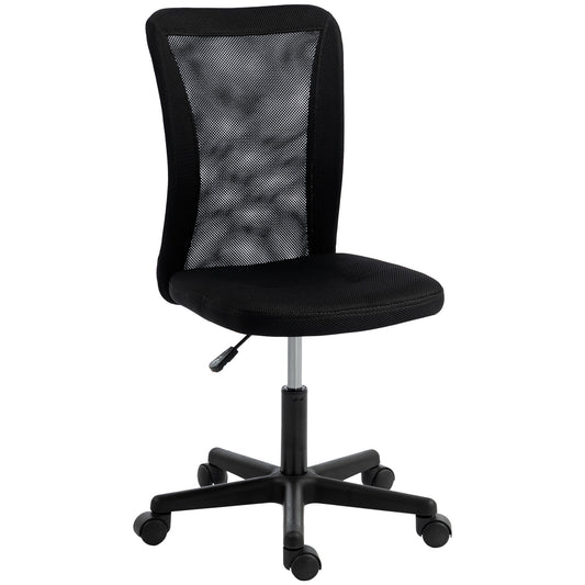 Armless Mesh Office Chair | 360° Swivel | Adjustable Height 40-52cm | 6cm Padded Seat | Breathable Curved Mesh Back | 120kg | Compact Space Saving | Black