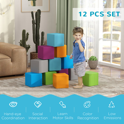 12 Piece Soft Foam Play Blocks | Building & Stacking Toy | PU Cover | Ages 12–36 Months | Wipe Clean | Multi-colour