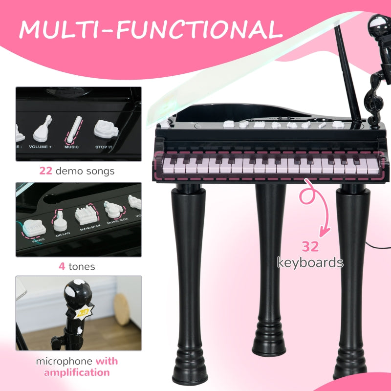 AIYAPLAY 32-Key Kids Piano Keyboard, with Stool, Lights, Microphone, Sounds, Removable Legs