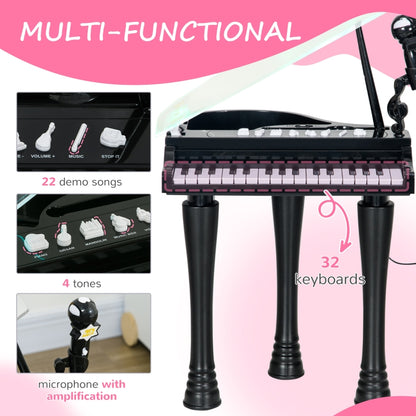 AIYAPLAY 32-Key Kids Piano Keyboard, with Stool, Lights, Microphone, Sounds, Removable Legs