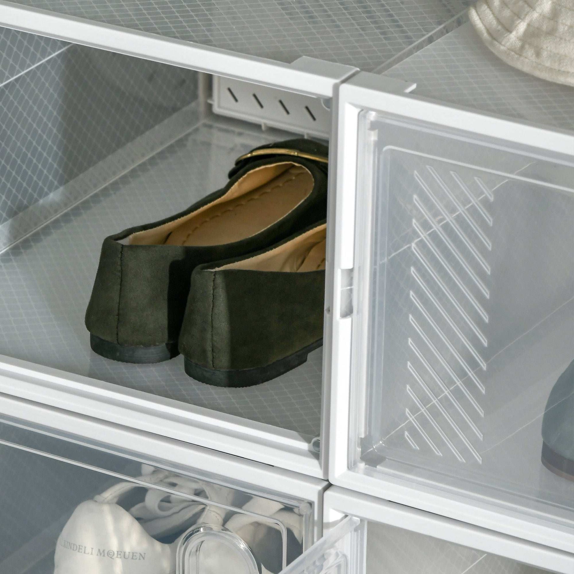 8 Piece Clear Shoe Box, Plastic Stackable Shoe Storage Box for UK/EU Size up to 12/46 with Magnetic Door for Women/Men, 28 x 36 x 21cm