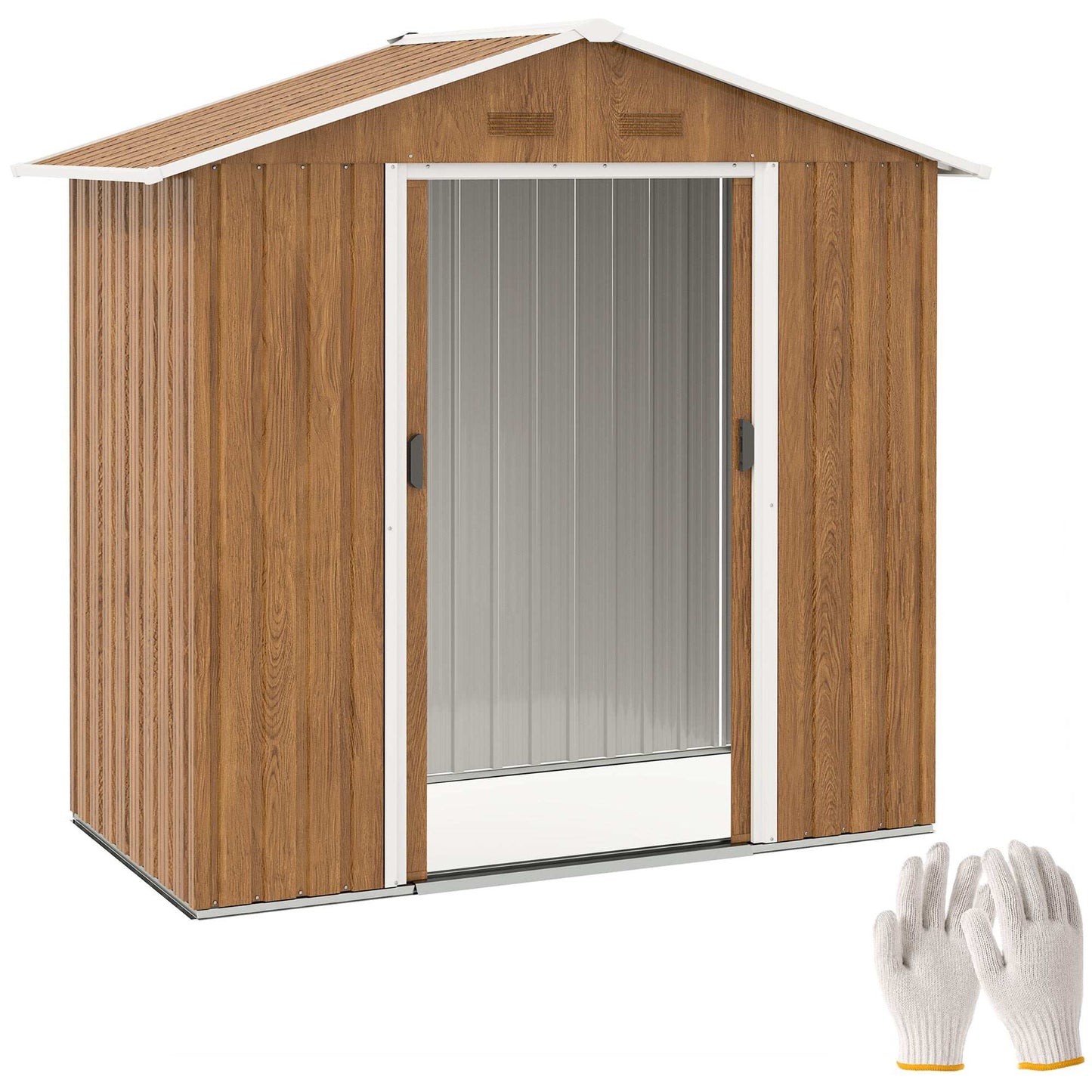 Outsunny 6.5 x 3.5ft Metal Garden Storage Shed - Wood-Effect