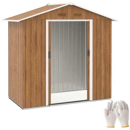 Outsunny 6.5 x 3.5ft Metal Garden Storage Shed - Wood-Effect