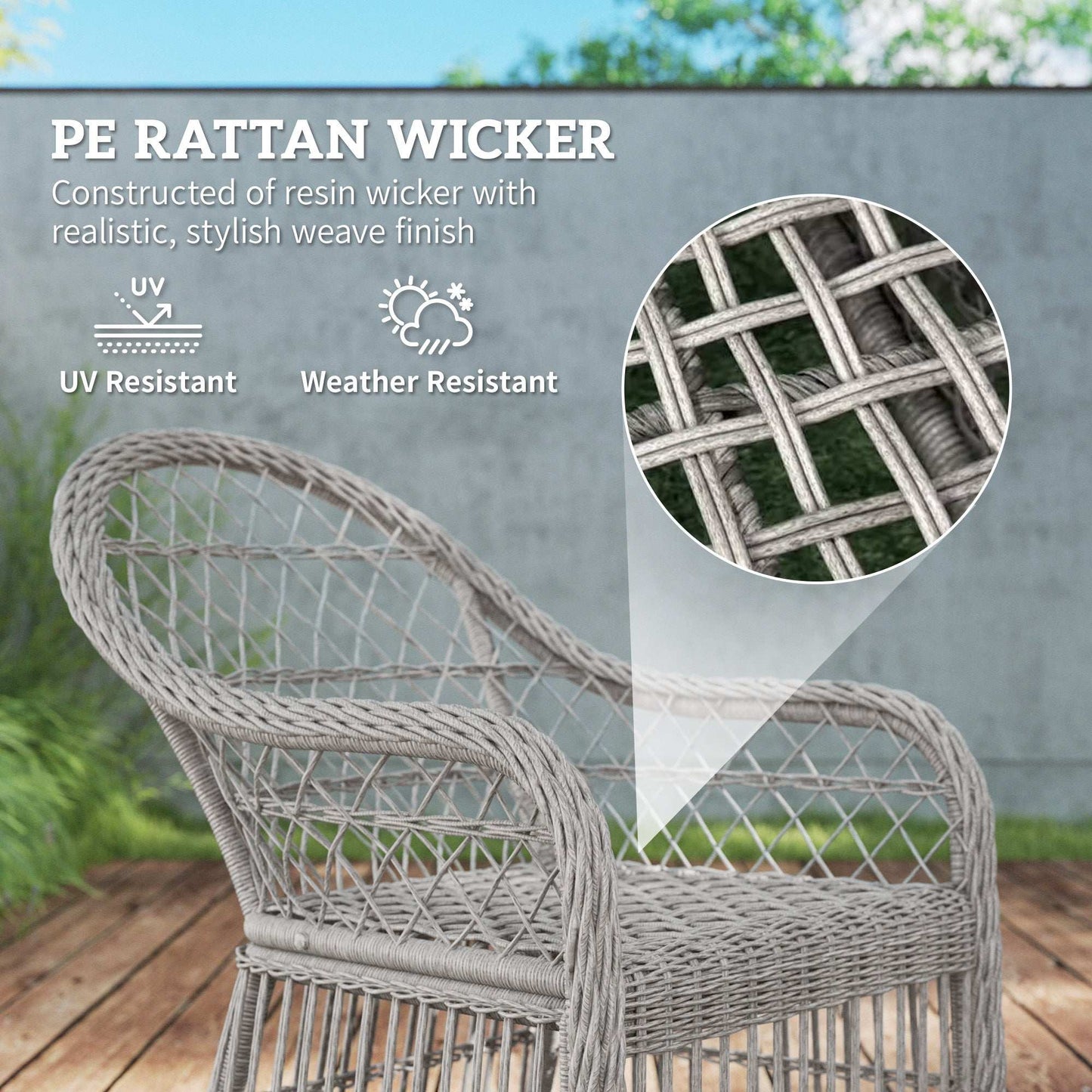 Rattan Dining Set with Seat and Back Cushions, 6 Seater Garden Furniture Set with Aluminium Frame, 6 Chairs, WPC Top Rectangle Table - Grey