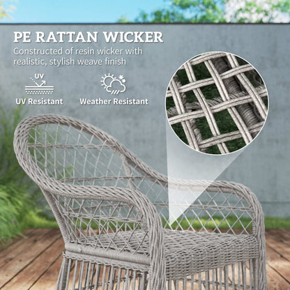 Rattan Dining Set with Seat and Back Cushions, 6 Seater Garden Furniture Set with Aluminium Frame, 6 Chairs, WPC Top Rectangle Table - Grey