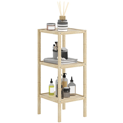 3-Tier Bamboo Bathroom Storage Shelves, Freestanding Storage Shelving Unit, Multifunctional Display Plants Stand Shelf Rack Organiser, Natural