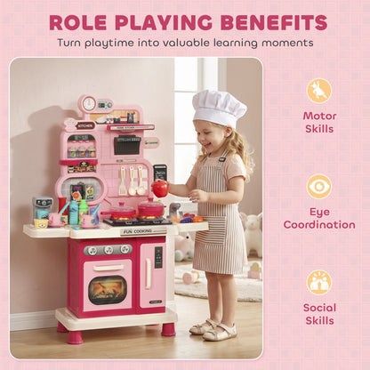 Kids Play Kitchen | Pink 33-Piece Pretend Cooking Set with Lights, Sounds & Water-Circulating Sink