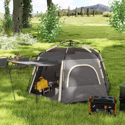 Instant Camping Tent, 2/3/4 Person Easy Setup Family Tent with Vestibule, Rainfly, 4 Mesh Windows & 2 Doors, Hexagonal Design, Waterproof