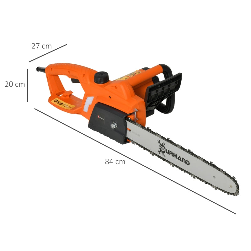 DURHAND Aluminium Electric Chainsaw with Double Brake Protection and Blade Cover, 2000 W, 40 cm, for Wood, Trees and Branches, Orange
