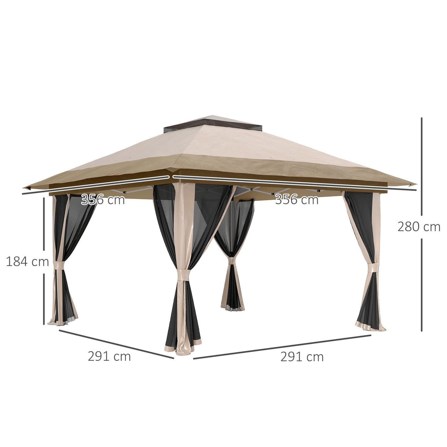 3.6x3.6m Pop-Up Gazebo | UPF50+ Oxford Fabric | Removable Mesh Walls | 3-Height Adjustment 260-280cm | 8 Drainage Holes | 4 Guy Ropes, 12 Ground Stakes & 4 Sandbags | Wheeled Carry Bag | Fits 8-12 People | Beige