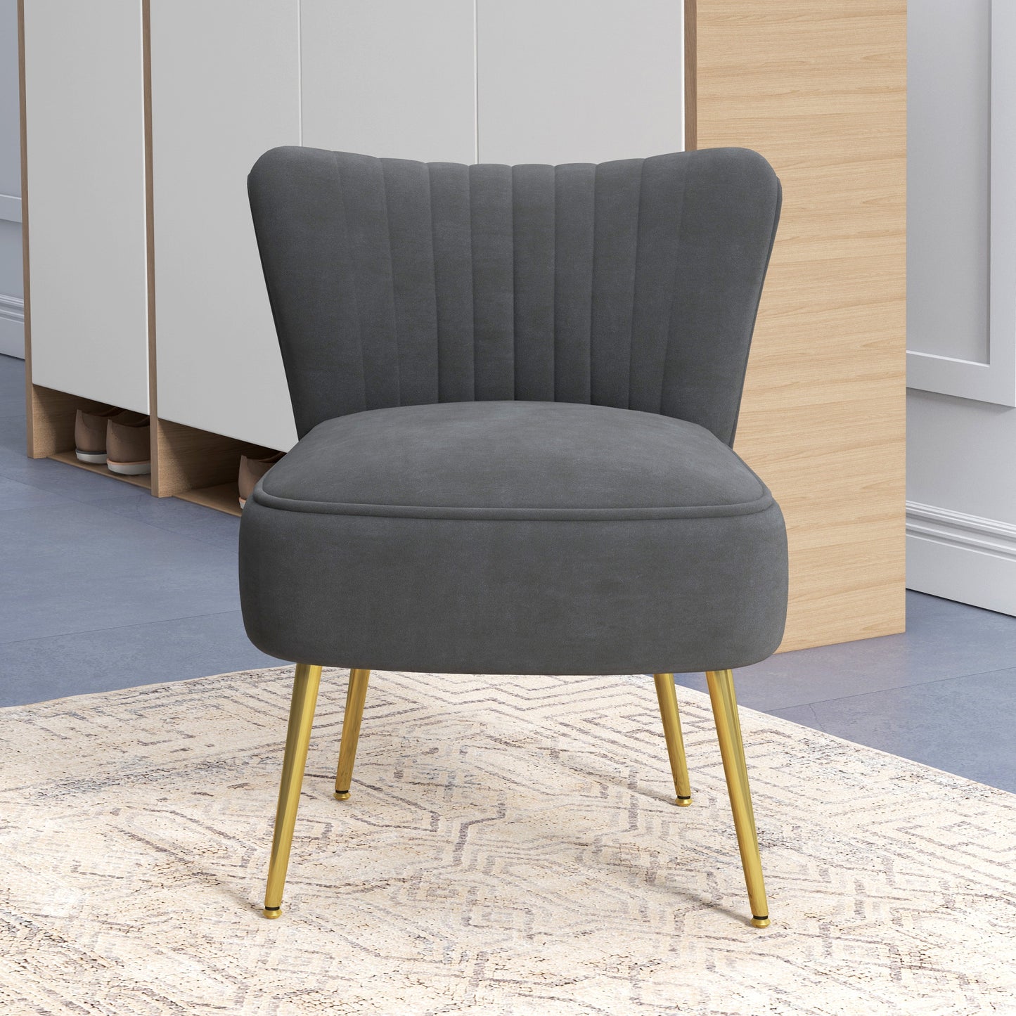 Modern Accent Chair, Upholstered Living Room Chair with Gold Tone Steel Legs, Wingback Armless Chair