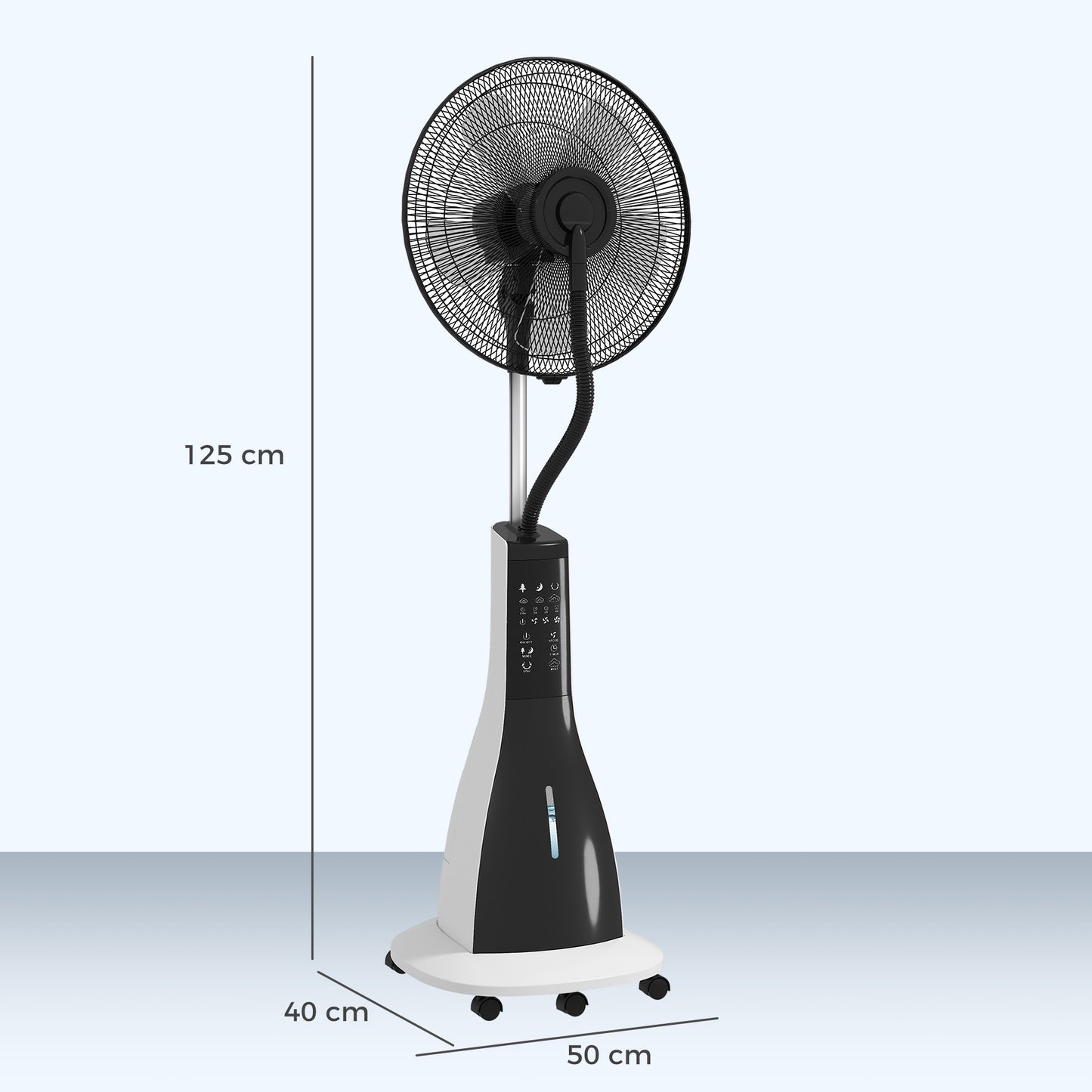 Pedestal Fan with Water Mist Spray, Spray Misting Fan with 75° Oscillation, 3L Water Tank, Wheels, for Home, 125 cm