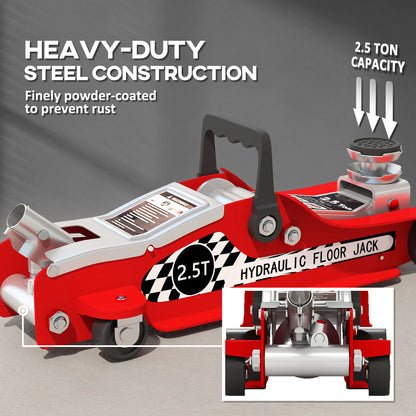 Hydraulic Low Profile Floor Jack, 2.5 Tonne Heavy Duty Steel Trolley Car Jack Lift with 80-360 mm Lifting Range, Wheels, Top Handle, Red
