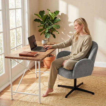 Shell-Shaped Swivel Accent Chair | 360° Swivel | 11cm Spring-Packed Seat | Velvet-Feel Fabric | Metal Base | Plastic Floor Pads | 120kg | 64.5x68x80cm | Grey