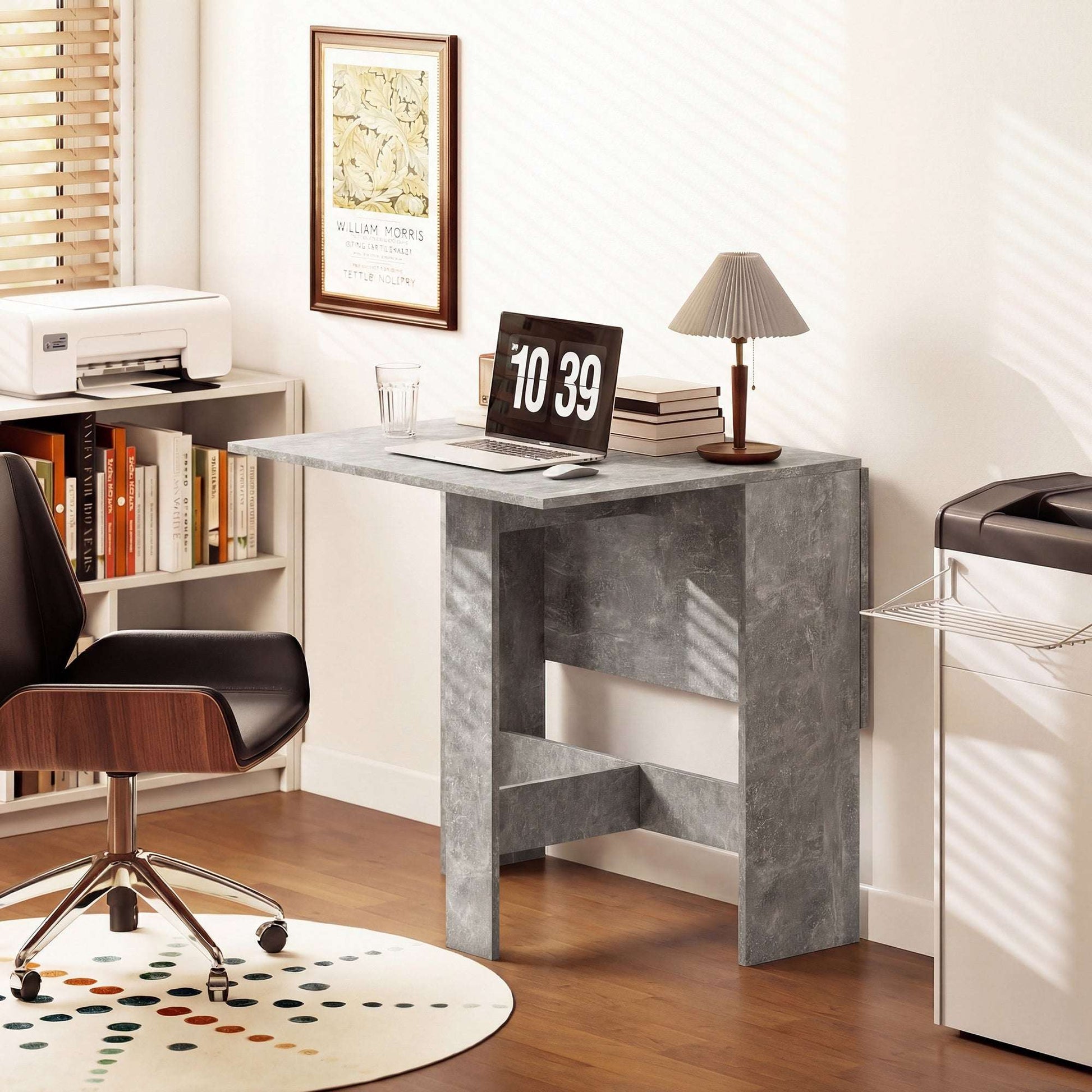 Retro Vintage Style Folding Dining Table, Space-Saving Drop Leaf Kitchen Table for 4-6 People Grey