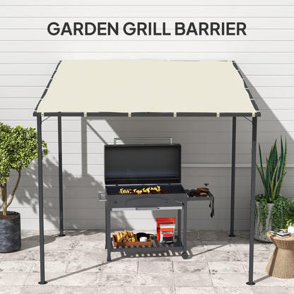2.4 x 2.4 m Wall Mounted Pergola Gazebo with PA Coating Fabric and Metal Frame, UPF30+, Lean to Garden Gazebo, Wind Resistant Outdoor Sun Shade