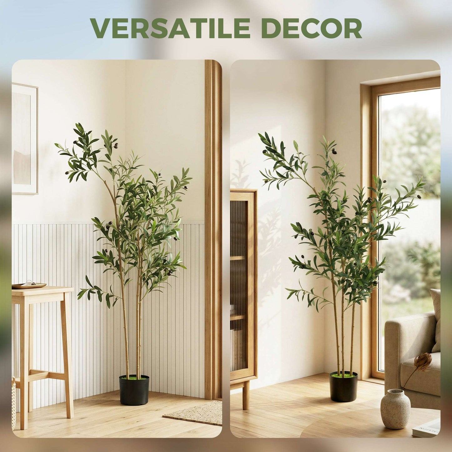 Artificial Olive Tree | 148cm | 553 Silk Leaves | Shapeable Branches | Cement Pot | No Maintenance | Green