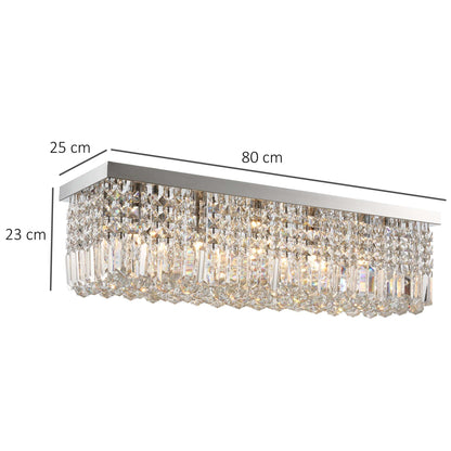 Modern Crystal Ceiling Light Square Crystal Chandelier for Living Room, Dining Room, Hall, E14 Base, Silver, 80 x 25 x 23cm