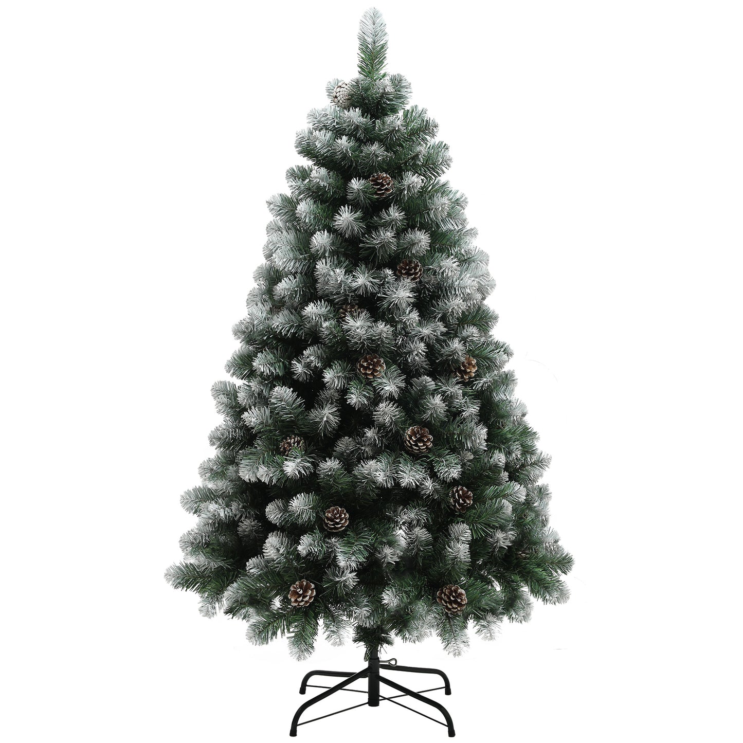 5ft Artificial Pine Christmas Tree with 489 Branch Tips and Steel Base, Realistic Hinged Tree with Pinecones, Holiday Décor for Home Office, Green