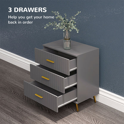 Bedroom Chest of Drawers, Modern 3-Drawer Dresser, Storage Drawer Unit with Aluminium Legs, Dark Grey