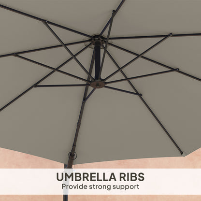 Outsunny 3(m) Wall-Mounted Parasol Shade, with Handle - Light Grey / Khaki / Orange
