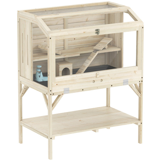 PawHut 2 Tier Wooden Hamster Cage with Shelf and Openable Top