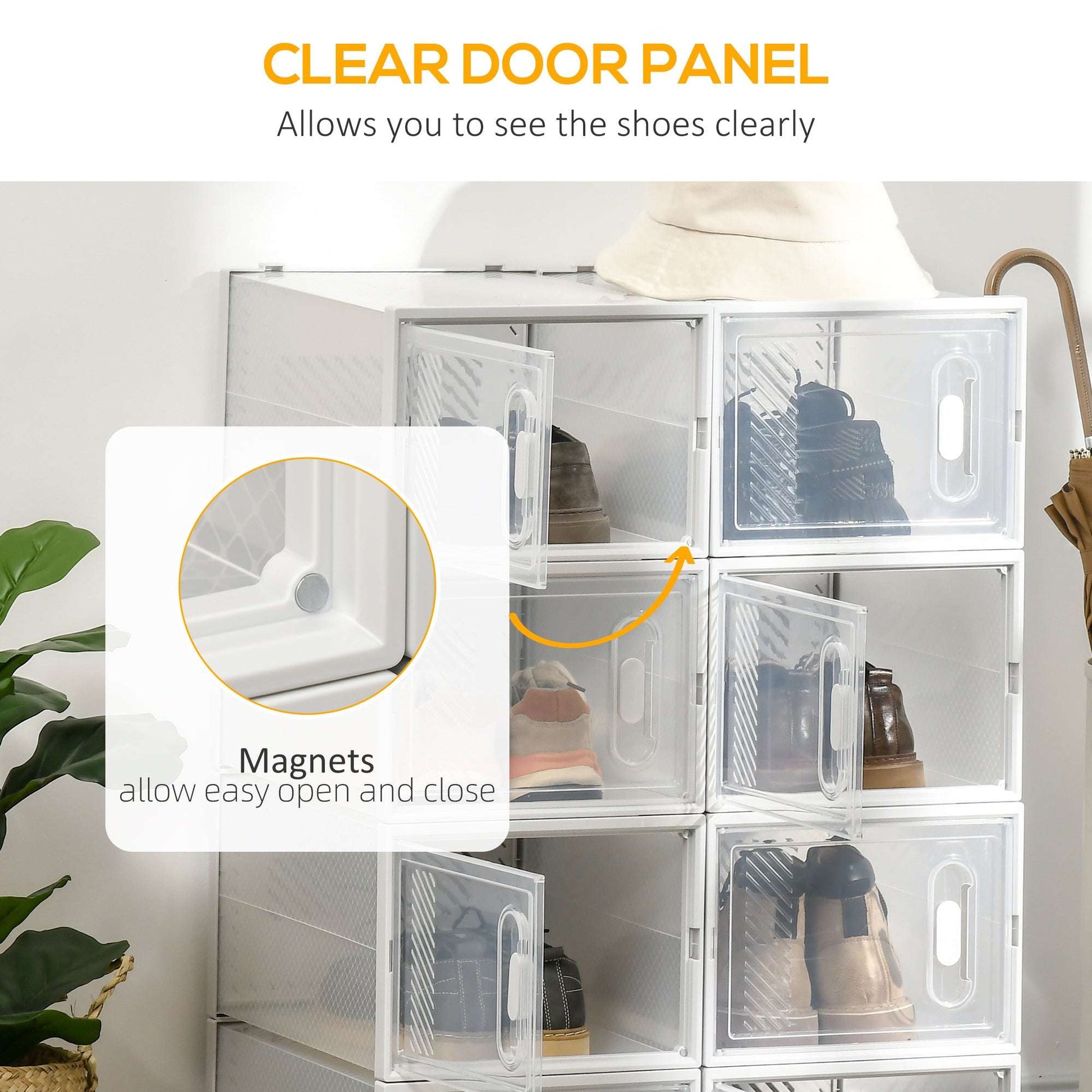 8 Piece Clear Shoe Box, Plastic Stackable Shoe Storage Box for UK/EU Size up to 12/46 with Magnetic Door for Women/Men, 28 x 36 x 21cm