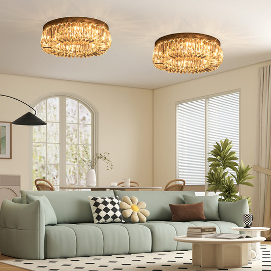 Set of 2 Crystal Ceiling Chandeliers | Flush Mount | Silver Tone | Ø50cm