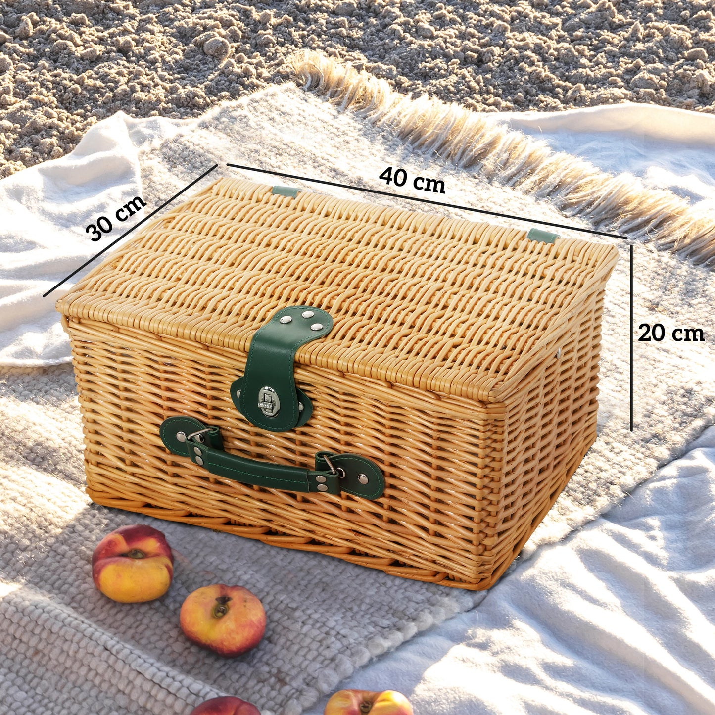Wicker Picnic Basket for 2 Person with Cooler Compartment, Picnic Hamper with Cutlery Service Kits and Carry Handle for Camping, Outdoors