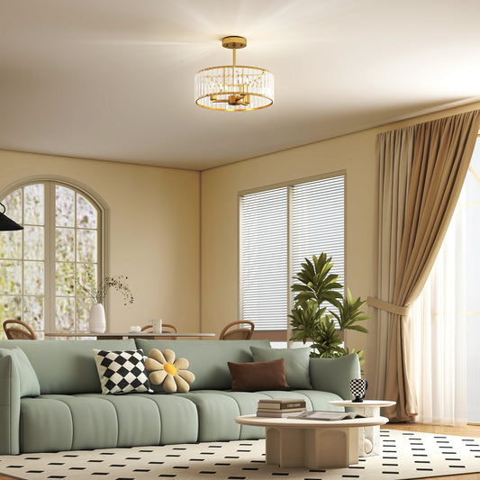 Crystal Ceiling Light Fixture, Semi Flush Mount Modern Crystal Chandelier Ceiling Light for Living Room, Bedroom, Hallway,  Dining Room, E14 Base 3-Lights, Gold Tone