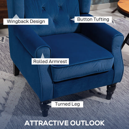 Wingback Accent Chair, Retro Vintage Style Upholstered Button Tufted Occasional Chair for Living Room and Bedroom, Blue